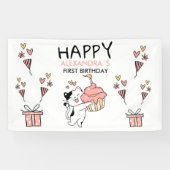 愛らしい猫をテーマにしたファースト・ガール誕生日 横断幕 (横)