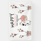 愛らしい猫をテーマにしたファースト・ガール誕生日 横断幕 (縦)