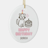 愛らしい猫を誕生日帽子 セラミックオーナメント (右)