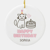 愛らしい猫を誕生日帽子 セラミックオーナメント (裏面)