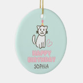 愛らしい猫を誕生日帽子 セラミックオーナメント (右)