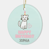愛らしい猫を誕生日帽子 セラミックオーナメント (左)