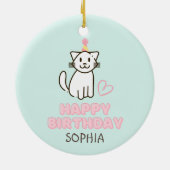 愛らしい猫を誕生日帽子 セラミックオーナメント (裏面)