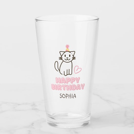 愛らしい猫を誕生日帽子 タンブラーグラス (正面)