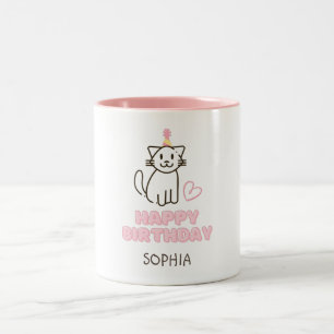 愛らしい猫を誕生日帽子 ツートーンマグカップ