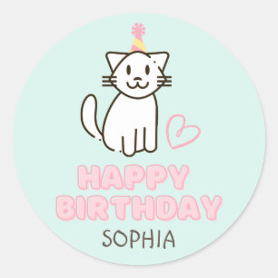 愛らしい猫を誕生日帽子 ラウンドシール