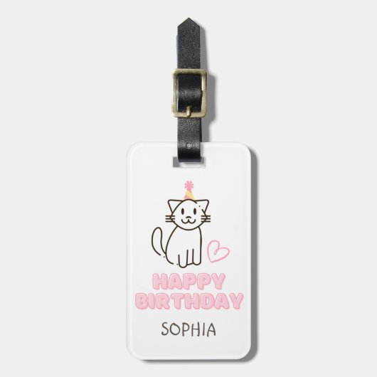 愛らしい猫を誕生日帽子 ラゲッジタグ (正面縦)
