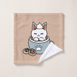 愛らしい猫インマグホリデーデザイン- Cat & Cocoa ウォッシュタオル