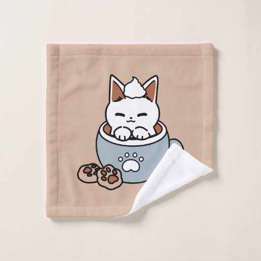 愛らしい猫インマグホリデーデザイン- Cat & Cocoa ウォッシュタオル (ウォッシュタオル)