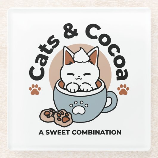 愛らしい猫インマグホリデーデザイン- Cat & Cocoa ガラスコースター (正面)