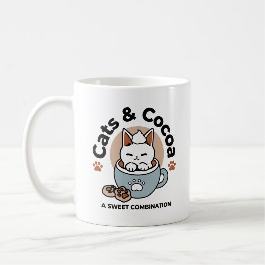 愛らしい猫インマグホリデーデザイン- Cat & Cocoa コーヒーマグカップ (左)