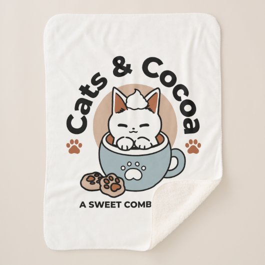 愛らしい猫インマグホリデーデザイン- Cat & Cocoa シェルパブランケット (正面)