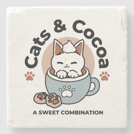 愛らしい猫インマグホリデーデザイン- Cat & Cocoa ストーンコースター (正面)