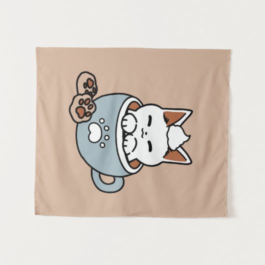 愛らしい猫インマグホリデーデザイン- Cat & Cocoa タペストリー (正面(横))