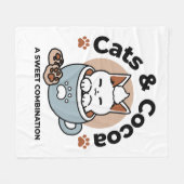 愛らしい猫インマグホリデーデザイン- Cat & Cocoa フリースブランケット (正面(横))
