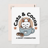 愛らしい猫インマグホリデーデザイン- Cat & Cocoa ポストカード (正面/裏面)