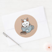 愛らしい猫インマグホリデーデザイン- Cat & Cocoa ラウンドシール (封筒)