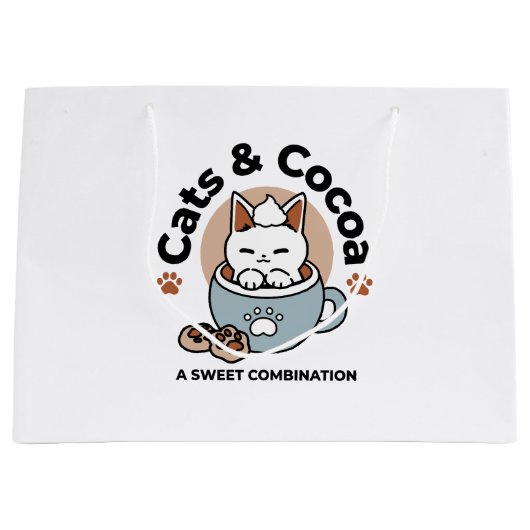 愛らしい猫インマグホリデーデザイン- Cat & Cocoa ラージペーパーバッグ (正面)