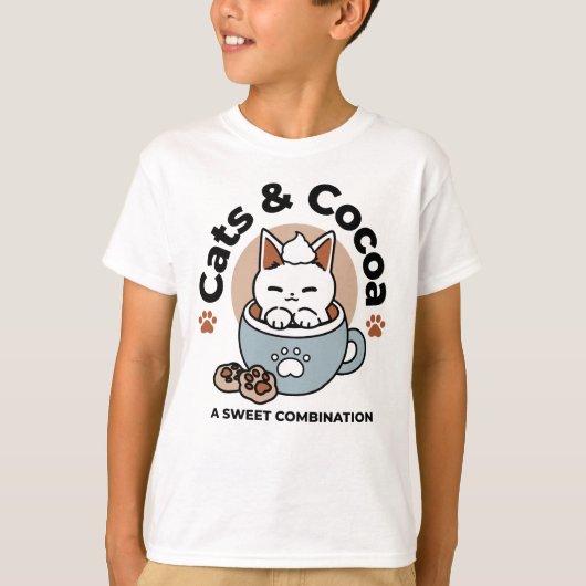 愛らしい猫インマグホリデーデザイン- Cat & Cocoa Tシャツ (正面)