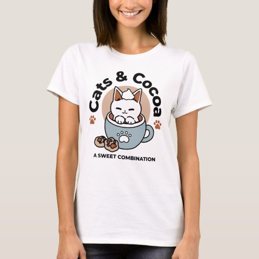 愛らしい猫インマグホリデーデザイン- Cat & Cocoa Tシャツ (正面)