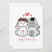 愛らしい猫カップルのバレンタインデーのカードロマンチック 招待状 (正面/裏面)