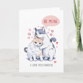 愛らしい猫カップルのバレンタインデー シーズンカード (正面)
