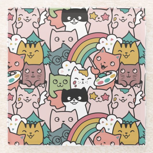 愛らしい猫ガラスコースター ガラスコースター (正面)
