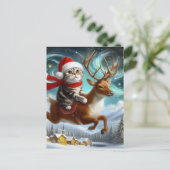 愛らしい猫サンタとトナカイのクリスマス ポストカード (スタンド正面)