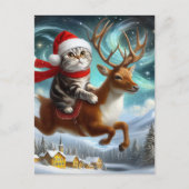 愛らしい猫サンタとトナカイのクリスマス ポストカード (正面)