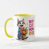 愛らしい猫ママ キティ フラワーハート 🐱 マグカップ (左)