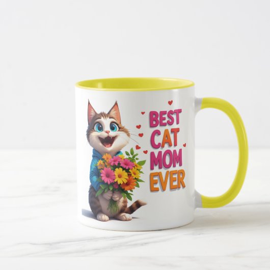 愛らしい猫ママ キティ フラワーハート 🐱 マグカップ (右)