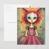 愛らしい猫レディーミックスメディアコラージュ ポストカード (正面/裏面)
