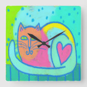 愛らしい猫抽象芸術アート スクエア壁時計 (正面)
