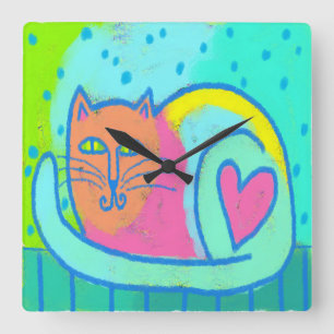 愛らしい猫抽象芸術アート スクエア壁時計