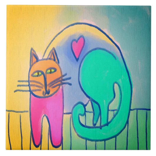 愛らしい猫抽象芸術デジ絵画タル タイル (正面)