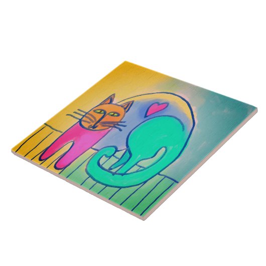 愛らしい猫抽象芸術デジ絵画タル タイル (側面)