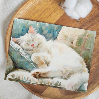 愛らしい猫水彩イラストレーション ポストカード