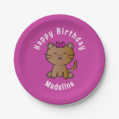 愛らしい猫漫画パーソナライズされたおもしろい誕生日 ペーパープレート (正面)