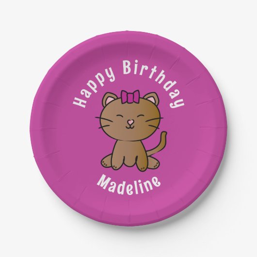 愛らしい猫漫画パーソナライズされたおもしろい誕生日 ペーパープレート (正面)