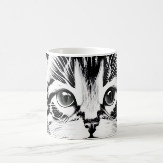 愛らしい猫白黒子猫声 コーヒーマグカップ (中央)