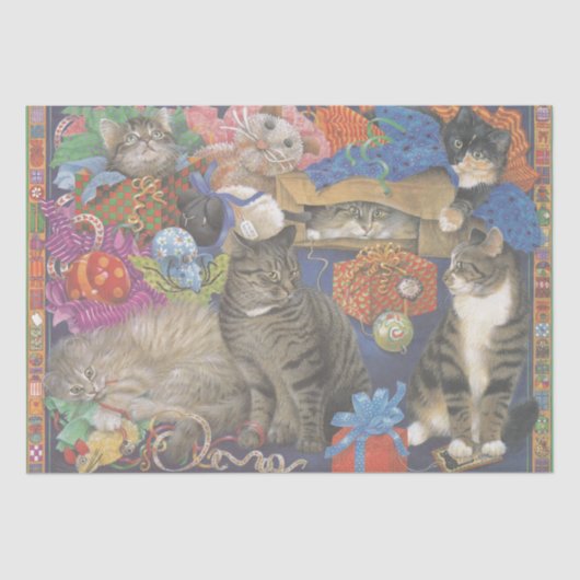 愛らしい猫絵を描のクリスマスティッシュペーパー 薄葉紙 (正面)