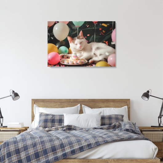 愛らしい猫誕生祝いデザイン キャンバスプリント (インサイチュ (寝室))
