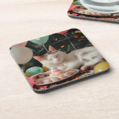 愛らしい猫誕生祝いデザイン コースター (左側)