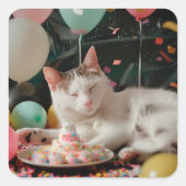 愛らしい猫誕生祝いデザイン スクエアシール (正面)