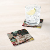 愛らしい猫誕生祝いデザイン スクエアペーパーコースター (インサイチュ)
