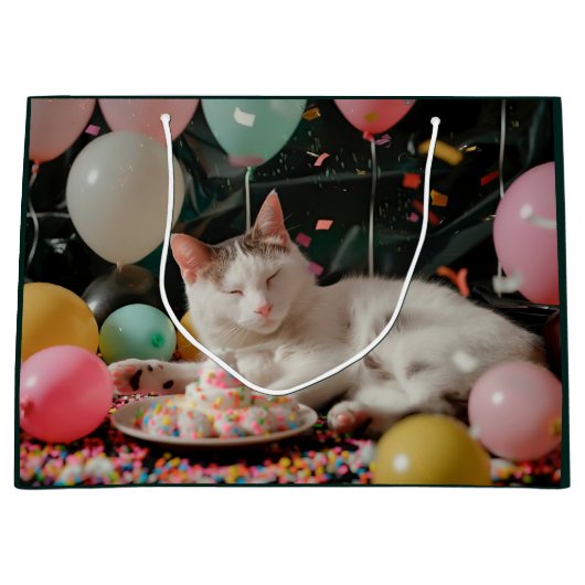 愛らしい猫誕生祝いデザイン ラージペーパーバッグ (正面)