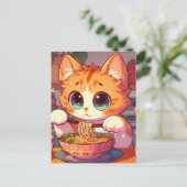 愛らしい猫食べ物ラーメン ポストカード (スタンド正面)