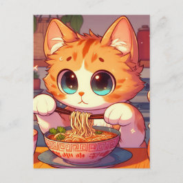 愛らしい猫食べ物ラーメン ポストカード