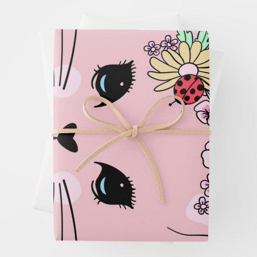 愛らしい猫|ピンクのかわいいニャーニャー猫用毛布 ラッピングペーパーシート (インサイチュ)