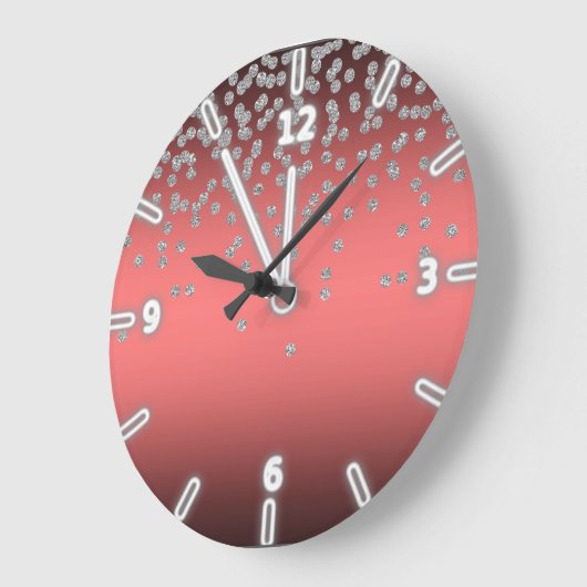 愛らしい珊瑚赤色の光沢のあるフォイルコンフェティまたはダイヤモンド ラージ壁時計 (傾斜)